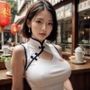 チャイナドレス風の美女とカフェに（セリフなし AI画像集）