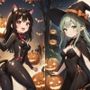 ハロウィン 魔女と黒猫